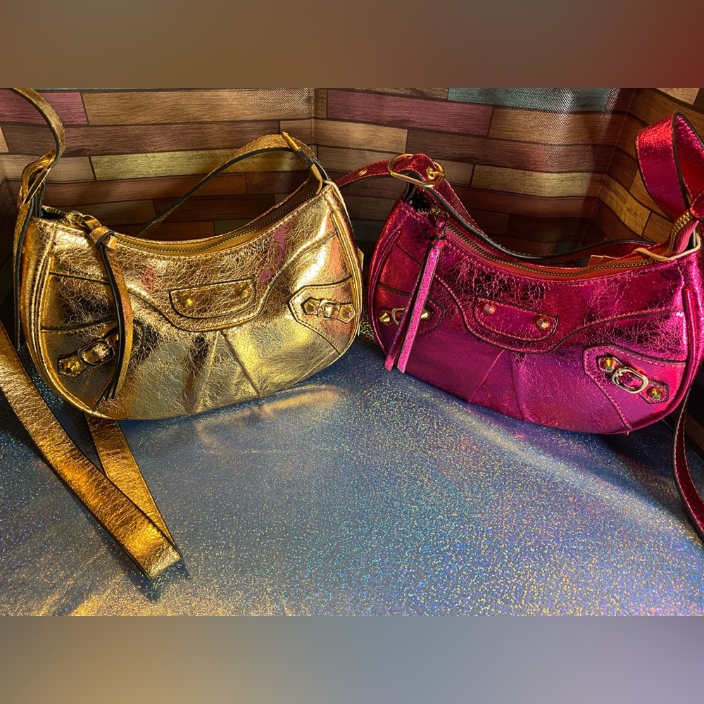 Metallic Gold and Pink Vegan Women's Handbag Set